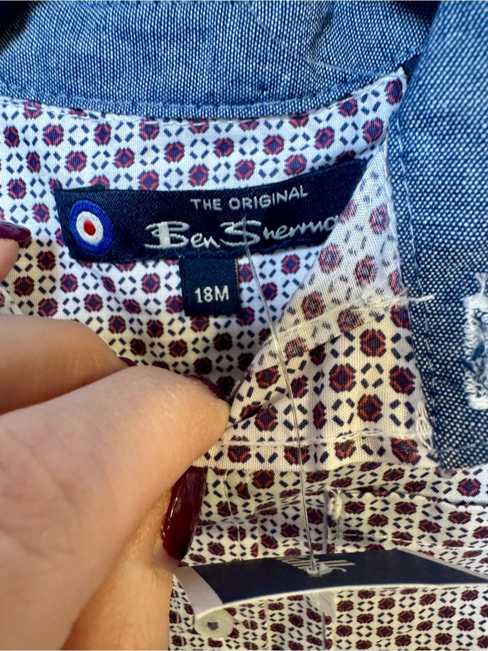 NWT Ben Sherman Burgundy Geo Print Button-Down Shirt with Navy Pants - Picture 3 of 3